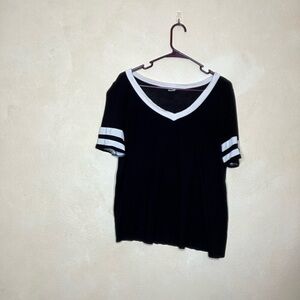 Black and White V-Neck Women's Top